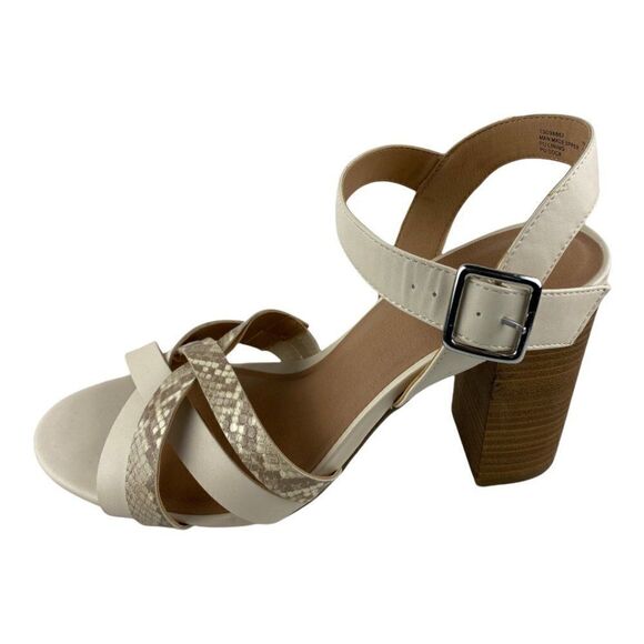 Torrid beige Faux Leather & Snakeskin Print Open Toe Block Heel US 10.5W - Picture 3 of 10